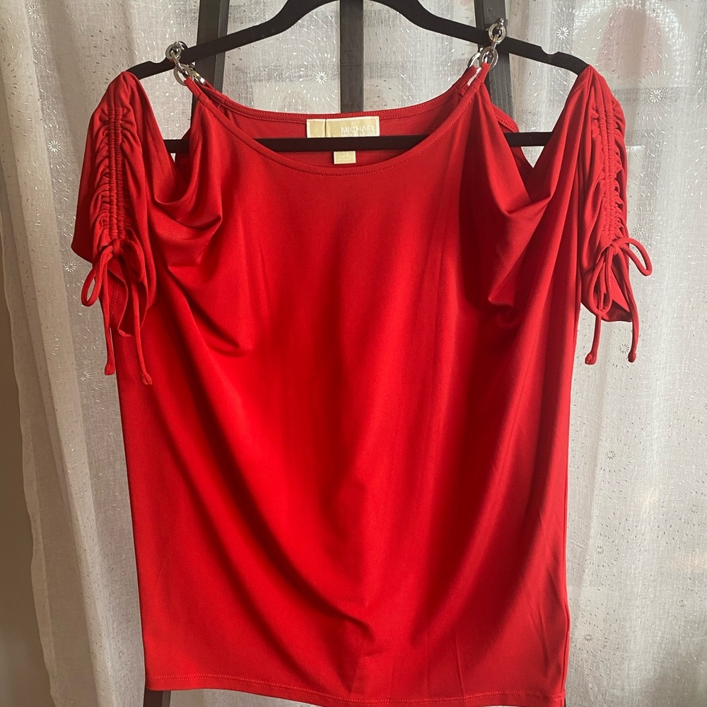 Michael Kora Cutout Shoulder, Embellished Top